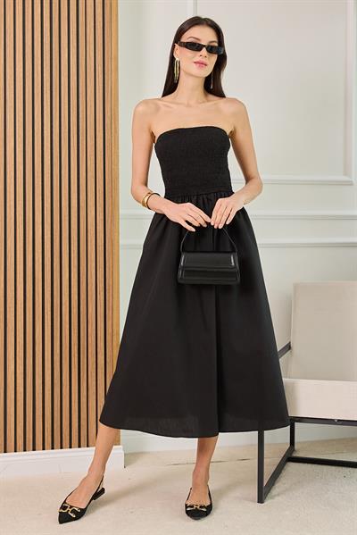 Straplez Gipeli Elbise - SİYAH