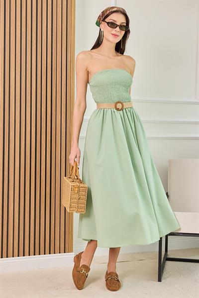 Straplez Gipeli Elbise - YEŞİL