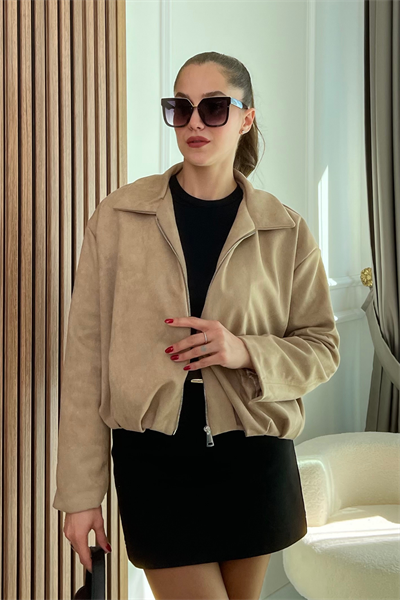 Süet Bomber Ceket - CAMEL