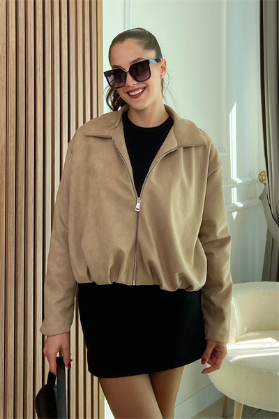 Süet Bomber Ceket - CAMEL