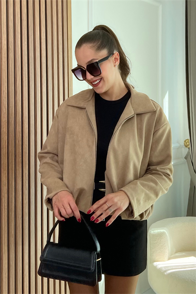 Süet Bomber Ceket - CAMEL