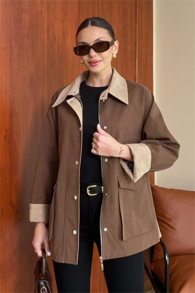 ZR Süet Yaka Parka - KAHVERENGİ