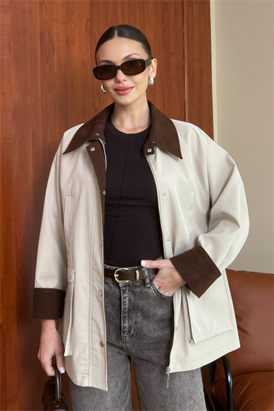 ZR Süet Yaka Parka - KREM