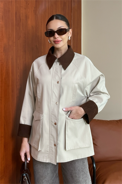 ZR Süet Yaka Parka - KREM