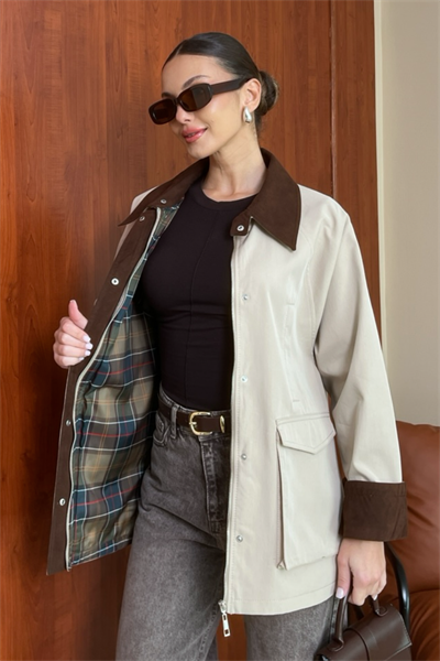 ZR Süet Yaka Parka - KREM