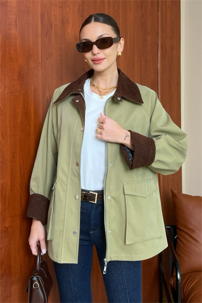 ZR Süet Yaka Parka - YEŞİL
