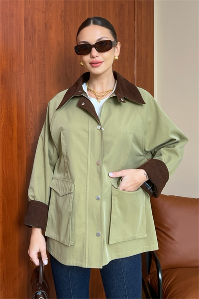 ZR Süet Yaka Parka - YEŞİL