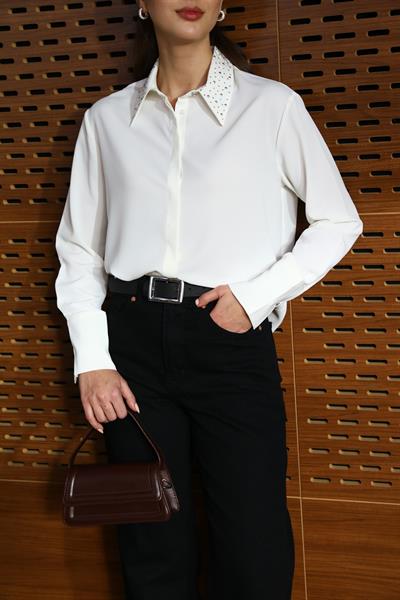 Taş Detaylı Gömlek - BEYAZ