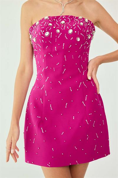 Taş İşleme Mini Abiye - FUŞYA