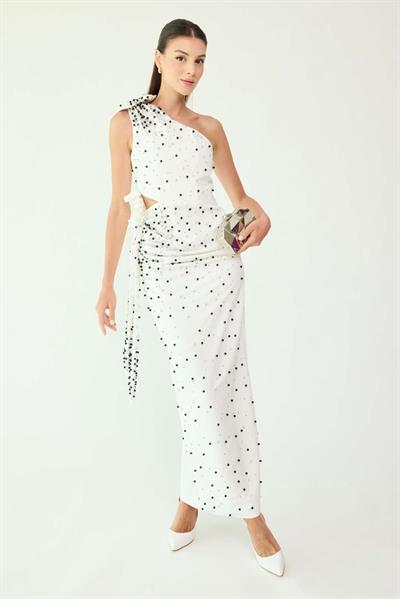 Taş İşlemeli Abiye - BEYAZ