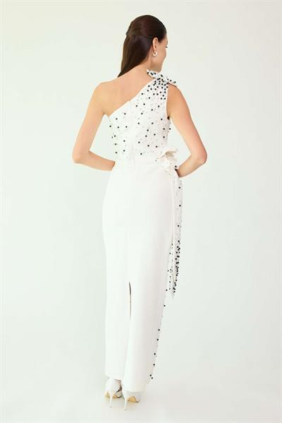 Taş İşlemeli Abiye - BEYAZ