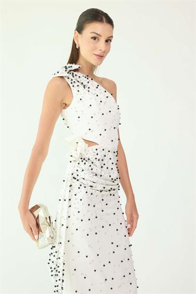 Taş İşlemeli Abiye - BEYAZ