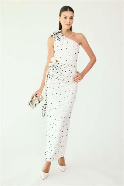 Taş İşlemeli Abiye - BEYAZ