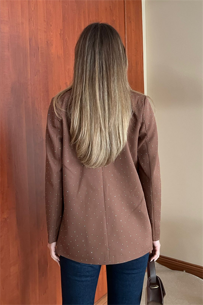 Taşlı Blazer Ceket - KAHVERENGİ