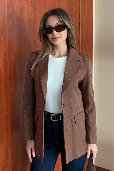Taşlı Blazer Ceket - KAHVERENGİ