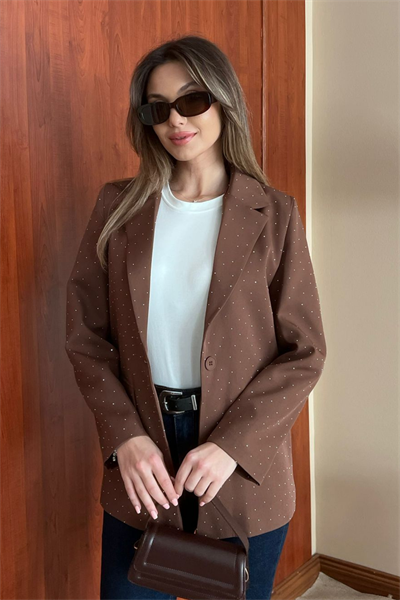 Taşlı Blazer Ceket - KAHVERENGİ