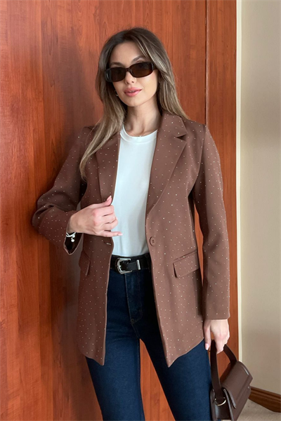 Taşlı Blazer Ceket - KAHVERENGİ