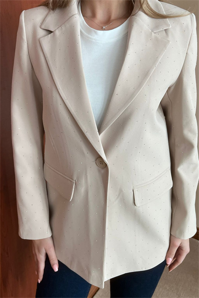 Taşlı Blazer Ceket - KREM