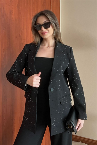 Taşlı Blazer Ceket - SİYAH