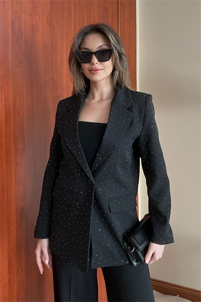 Taşlı Blazer Ceket - SİYAH