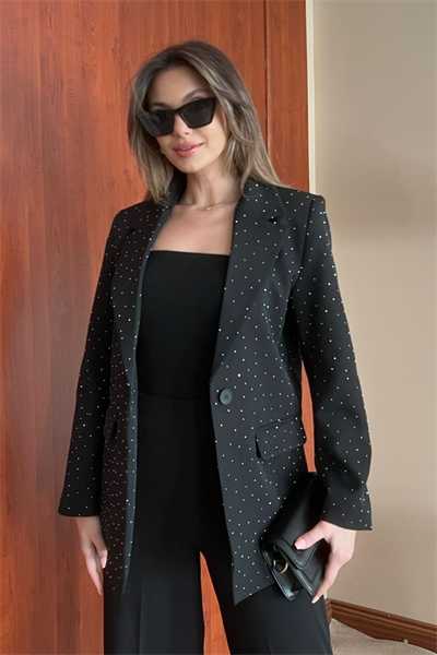 Taşlı Blazer Ceket - SİYAH