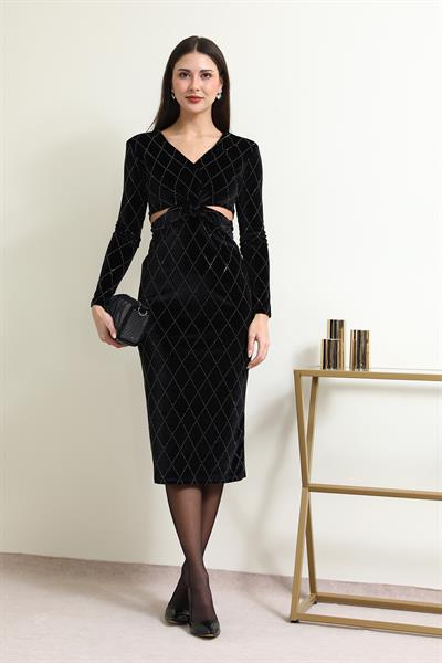 Taşlı Gece Elbisesi - SİYAH