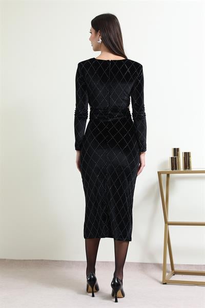 Taşlı Gece Elbisesi - SİYAH