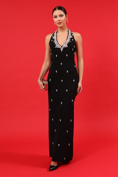 Taşlı Tasarım Abiye - SİYAH