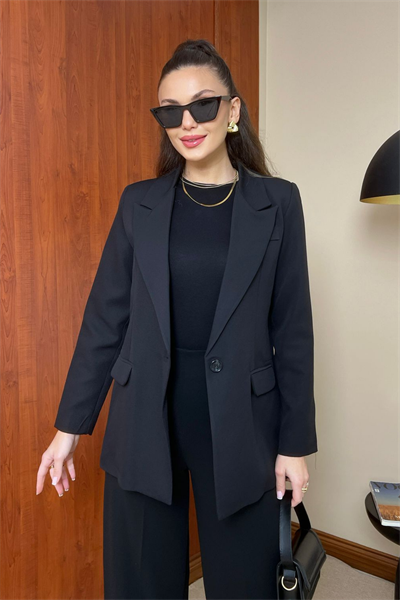 Tek Düğme Blazer Ceket - SİYAH