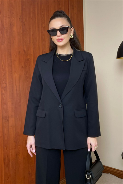 Tek Düğme Blazer Ceket - SİYAH