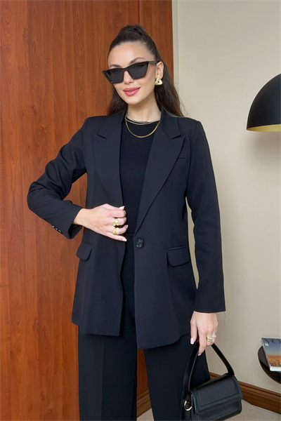Tek Düğme Blazer Ceket - SİYAH