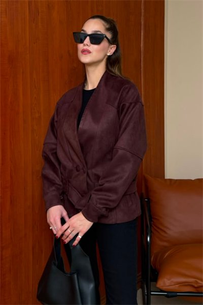 Toka Detay Süet Ceket - BORDO