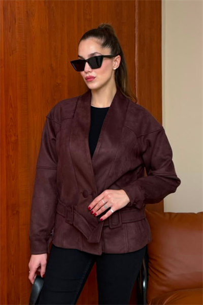 Toka Detay Süet Ceket - BORDO