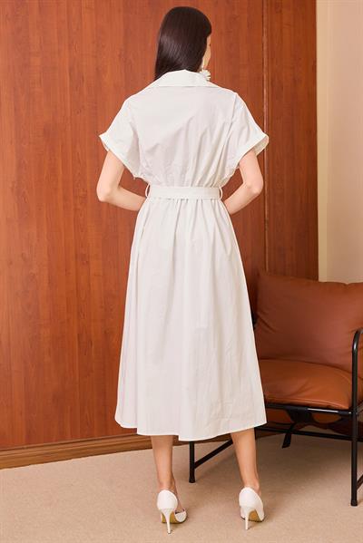 Tokalı Gömlek Elbise - BEYAZ