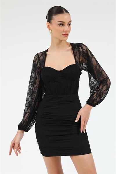 Transparan Kol Elbise - SİYAH