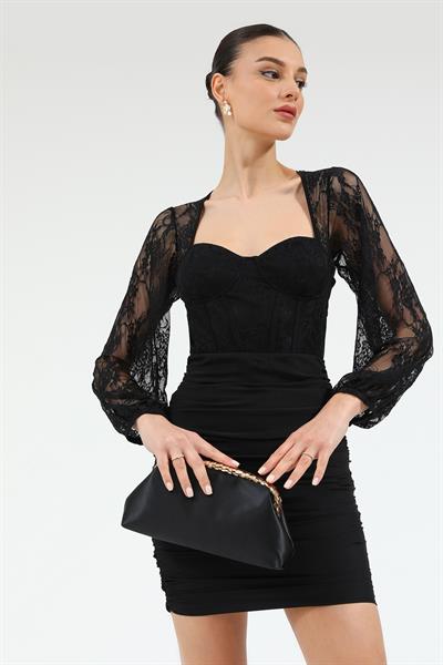 Transparan Kol Elbise - SİYAH