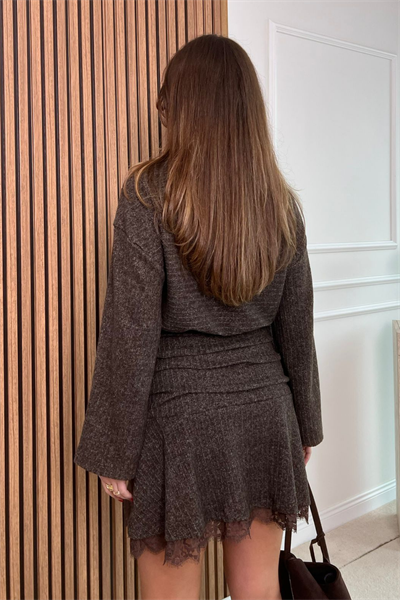 Triko Drapeli Elbise - KAHVERENGİ