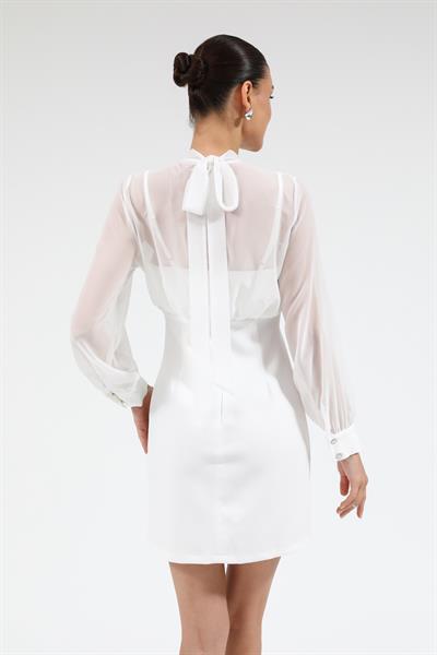 Üst Şifon Mini Elbise - BEYAZ