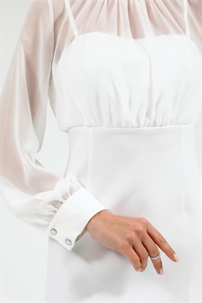 Üst Şifon Mini Elbise - BEYAZ