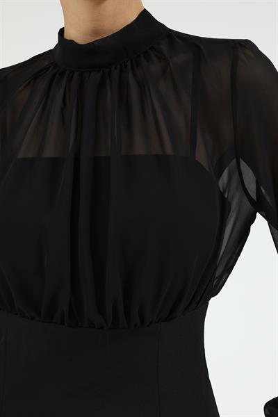 Üst Şifon Mini Elbise - SİYAH