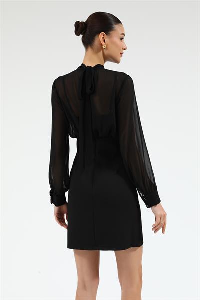 Üst Şifon Mini Elbise - SİYAH
