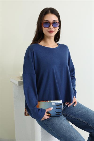 Uzun Kollu Basic T-shirt - LACİVERT