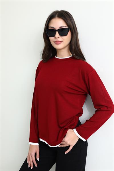 Uzun Kollu T-shirt - BORDO