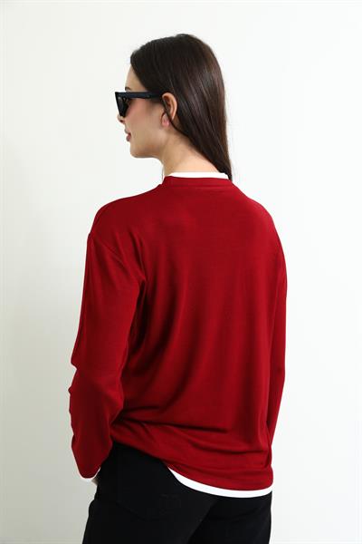 Uzun Kollu T-shirt - BORDO