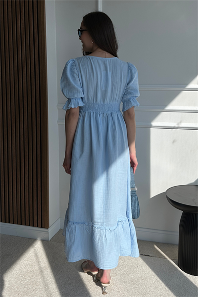 Uzun Müslin Elbise - MAVİ