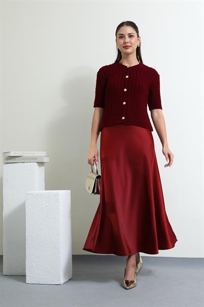 Uzun Saten Etek - BORDO