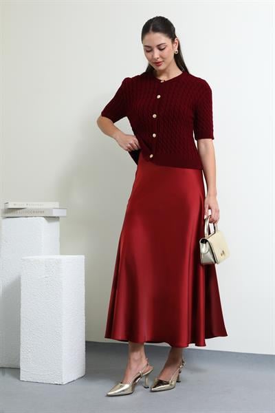 Uzun Saten Etek - BORDO