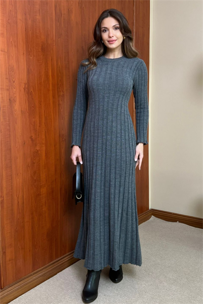 Uzun Triko Elbise - ANTRASİT