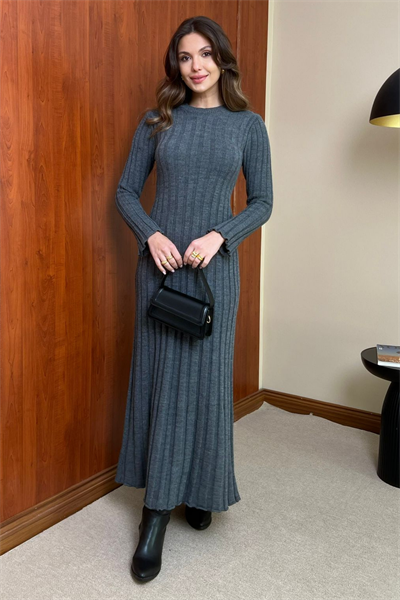 Uzun Triko Elbise - ANTRASİT