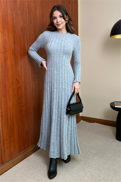 Uzun Triko Elbise - GRİ